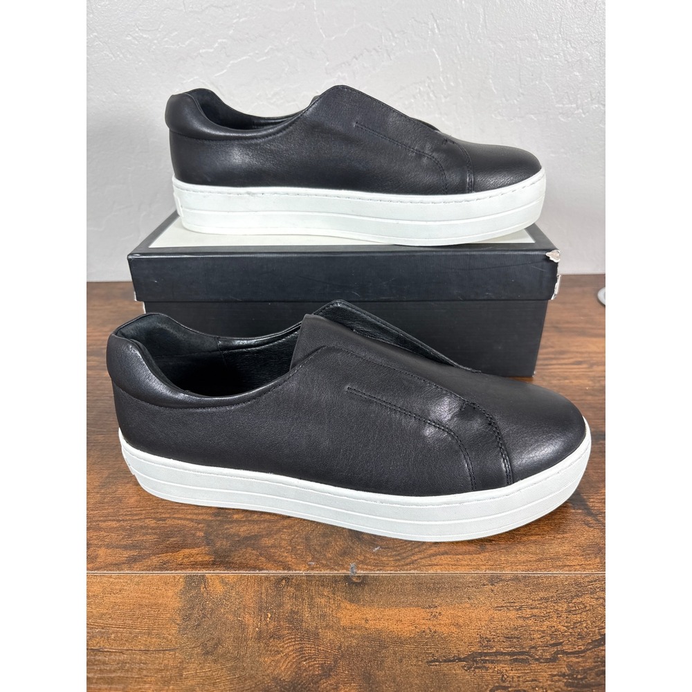 J/Slides NYC Heidi Black Leather Slip On Platform Sneakers‎ Womens 10M